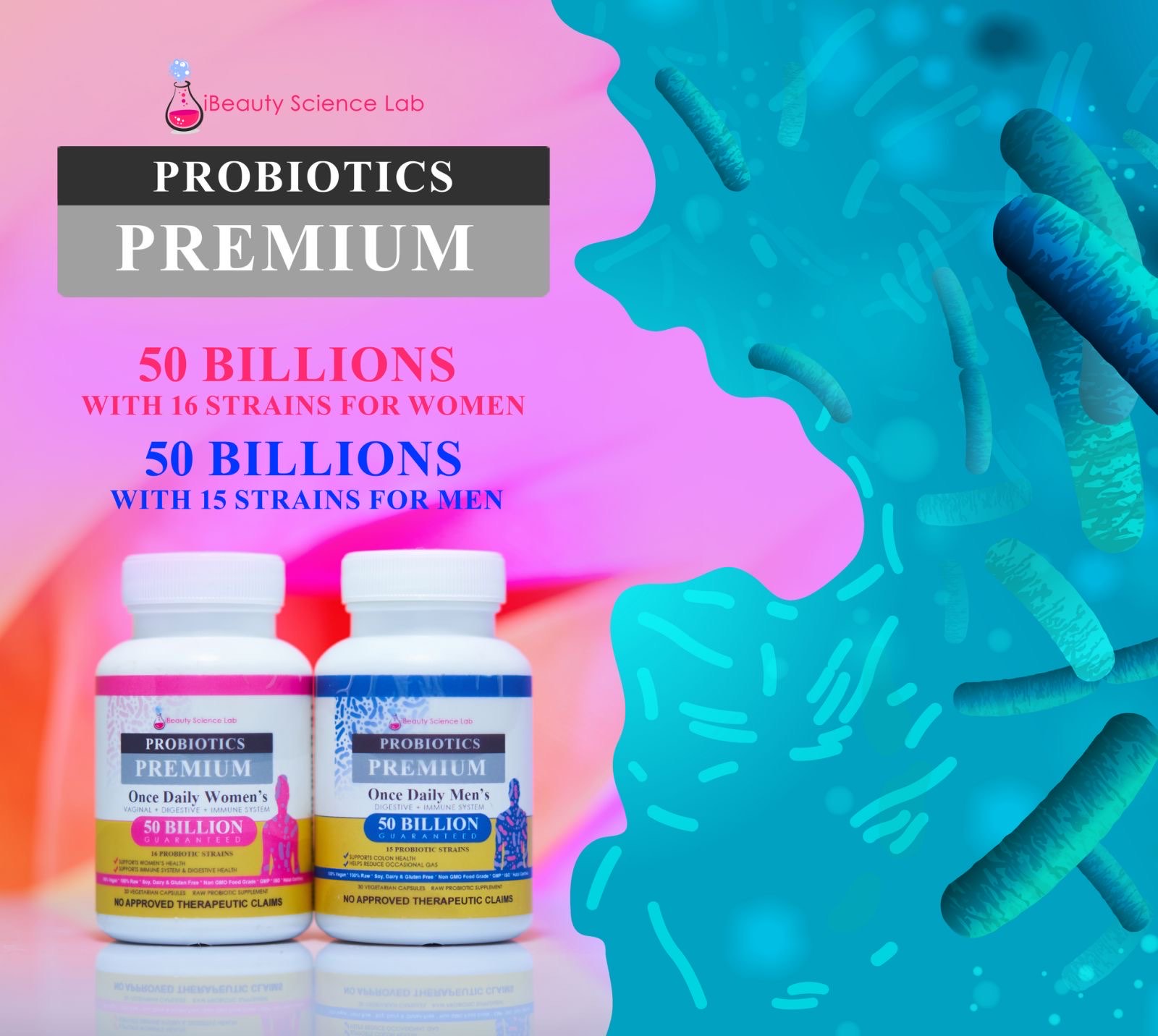 iBeauty Science Lab Probiotics for Men 50 Billion CFU 15 Strains 30 Capsules
